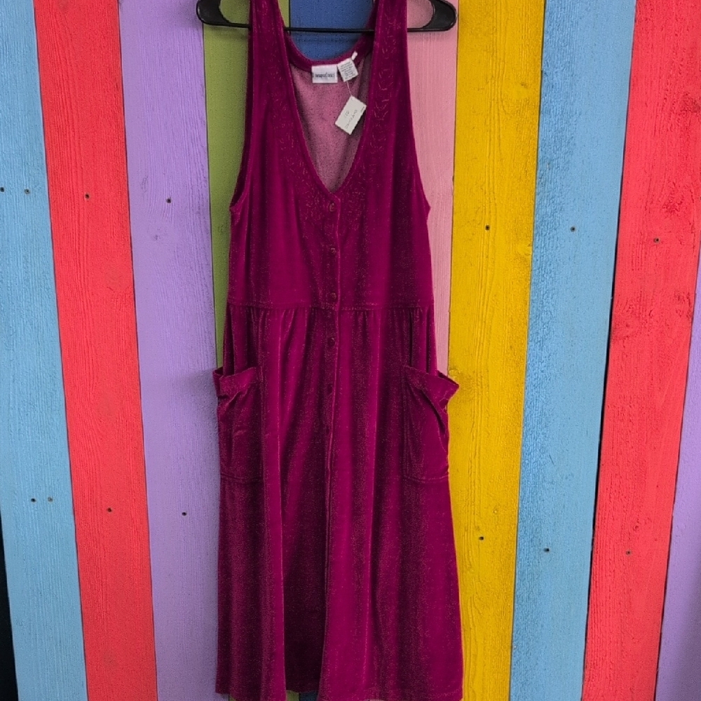 Vintage Magenta Sleeveless Dress with Pockets
